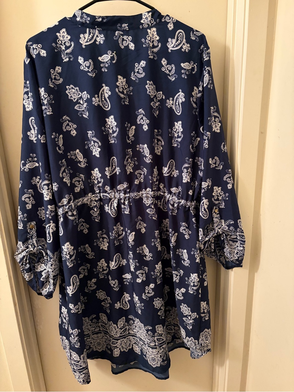 Navy Paisley V-Neck Long Sleeve Midi Dress - Picture 2 of 4